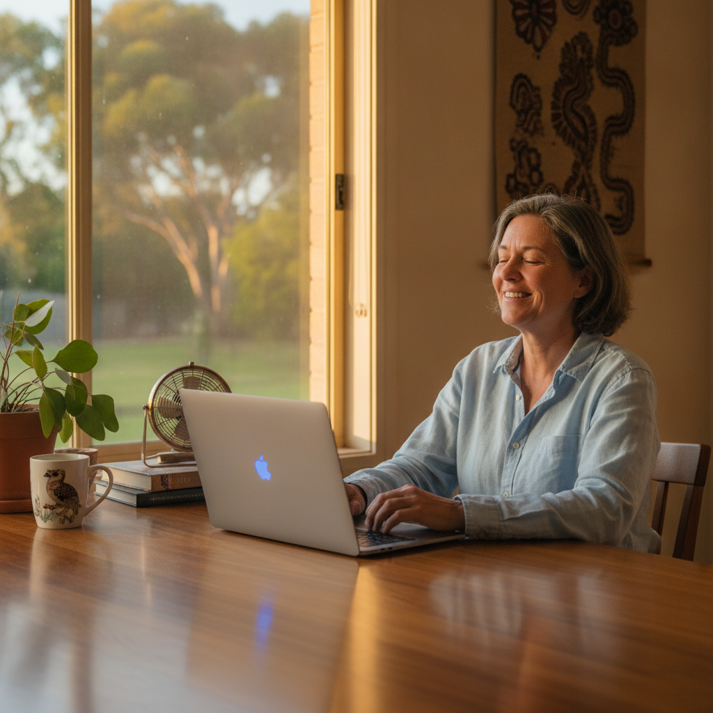 Professional computer clean-out in Chakola (2630) — a happy New South Wales resident at home with a spotless, fast, quiet machine