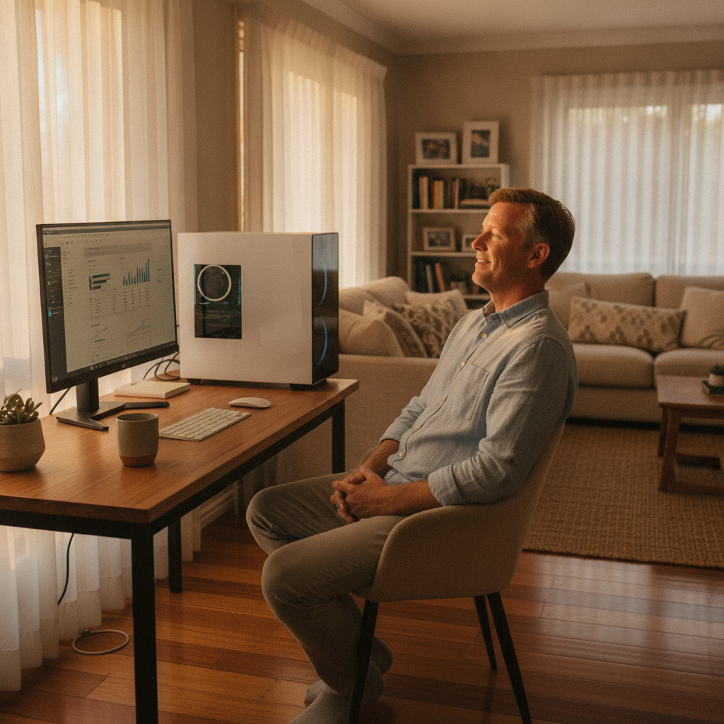 Professional computer clean-out in Chandlers Hill (5159) — a happy South Australia resident at home with a spotless, fast, quiet machine