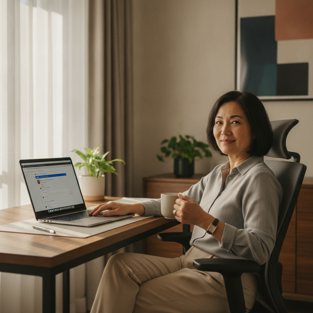 Professional computer clean-out in Chatswood West (2067) — a happy New South Wales resident at home with a spotless, fast, quiet machine
