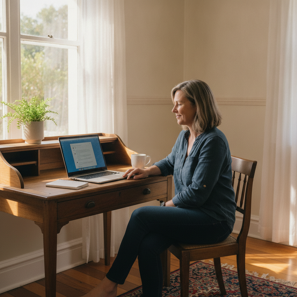 Professional computer clean-out in Chermside West (4032) — a happy Queensland resident at home with a spotless, fast, quiet machine