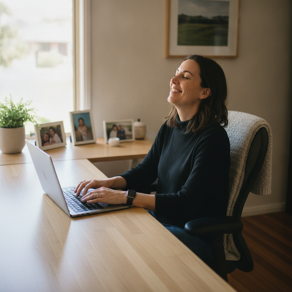 Professional computer clean-out in Cherrybrook (2126) — a happy New South Wales resident at home with a spotless, fast, quiet machine