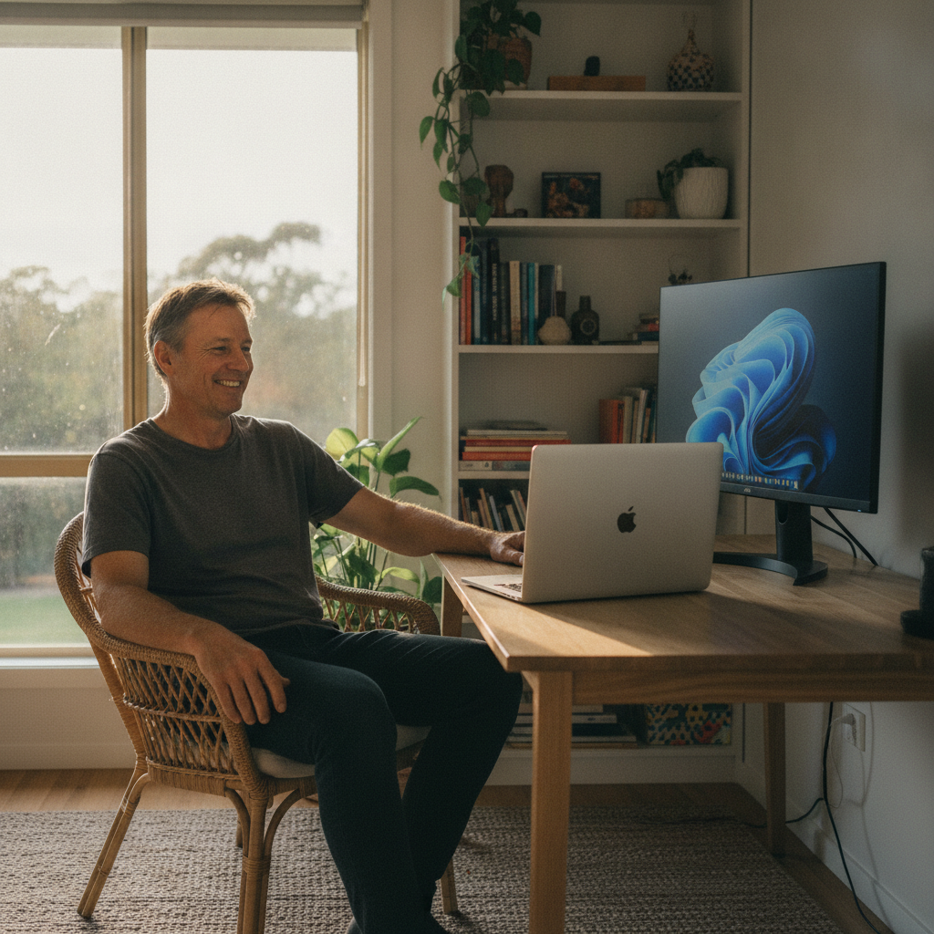 Computer cleaning in Chichester (2420) — a local resident at home with a clean, fast, dust-free computer running cool and quiet