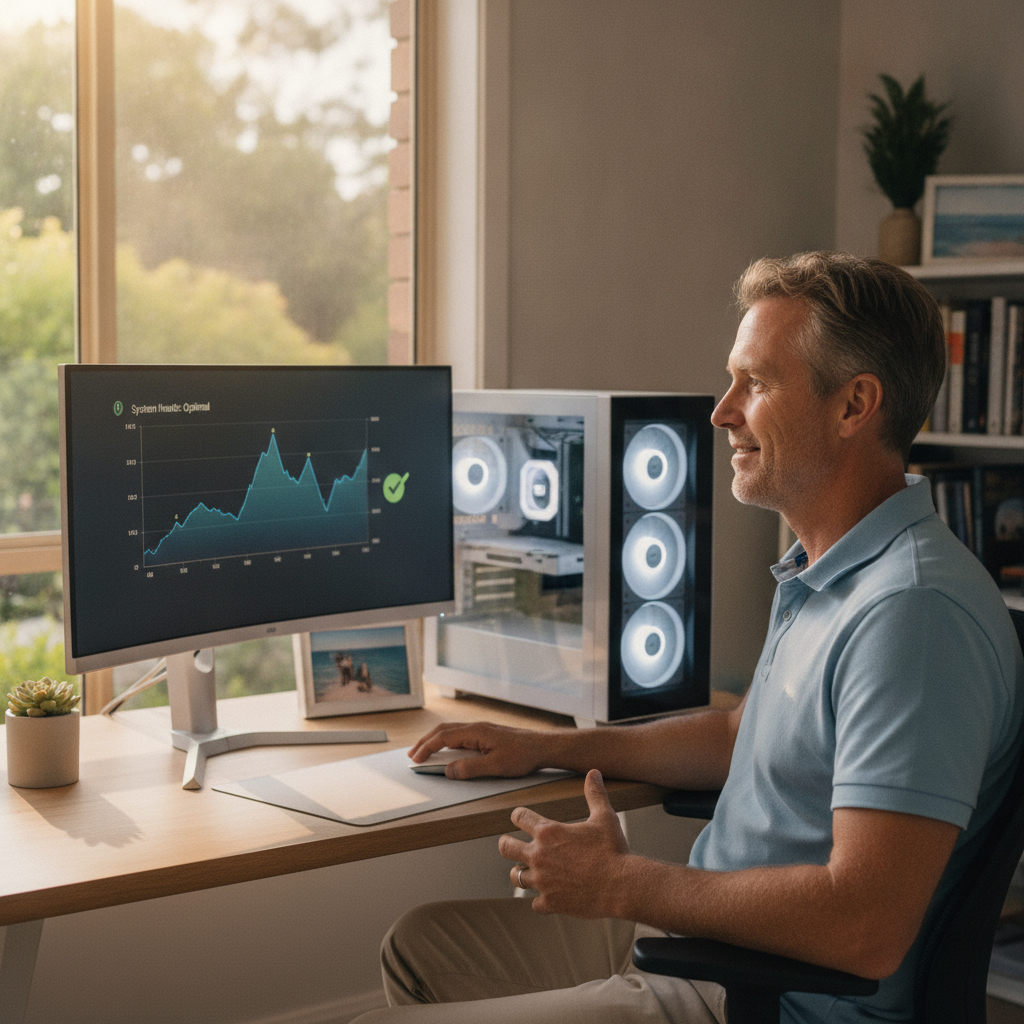 Computer cleaning in Chiswick (2046) — a local resident at home with a clean, fast, dust-free computer running cool and quiet