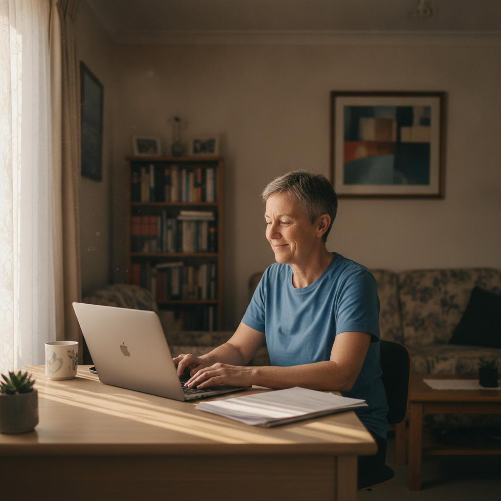 Professional computer clean-out in Christie Downs (5164) — a happy South Australia resident at home with a spotless, fast, quiet machine