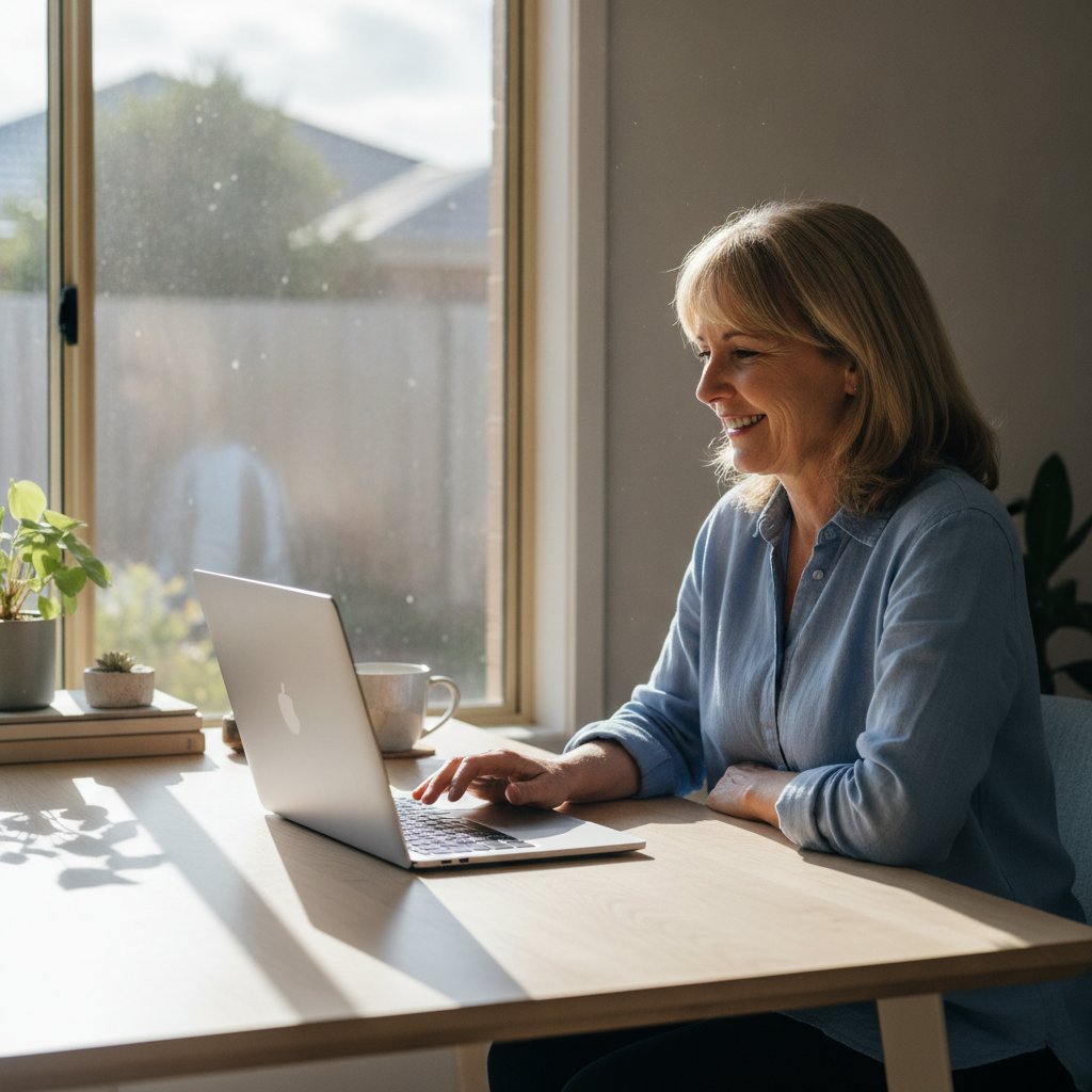 Professional computer clean-out in Christies Beach North (5165) — a happy South Australia resident at home with a spotless, fast, quiet machine