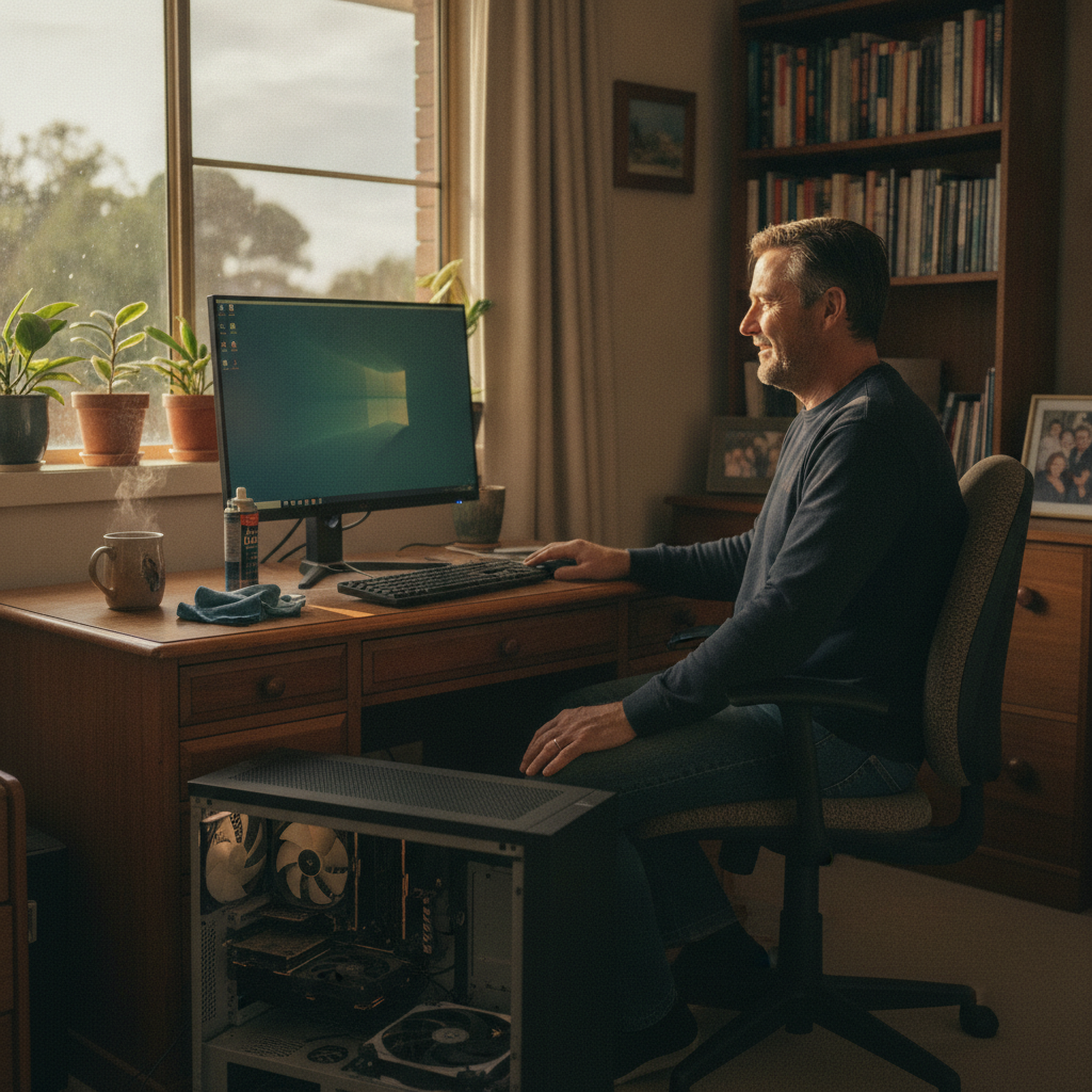 Professional computer clean-out in Chullora (2190) — a happy New South Wales resident at home with a spotless, fast, quiet machine
