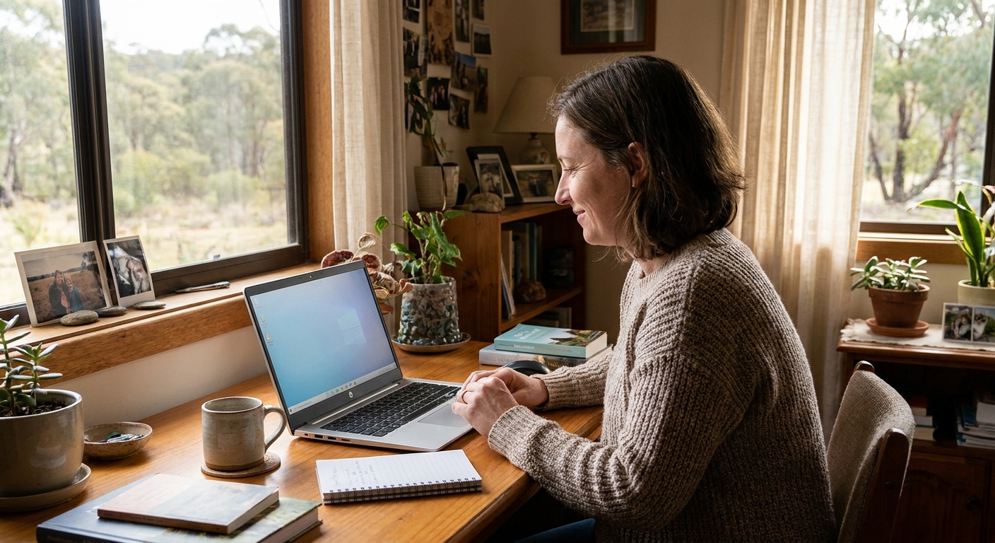 Professional computer clean-out in Chum Creek (3777) — a happy Victoria resident at home with a spotless, fast, quiet machine