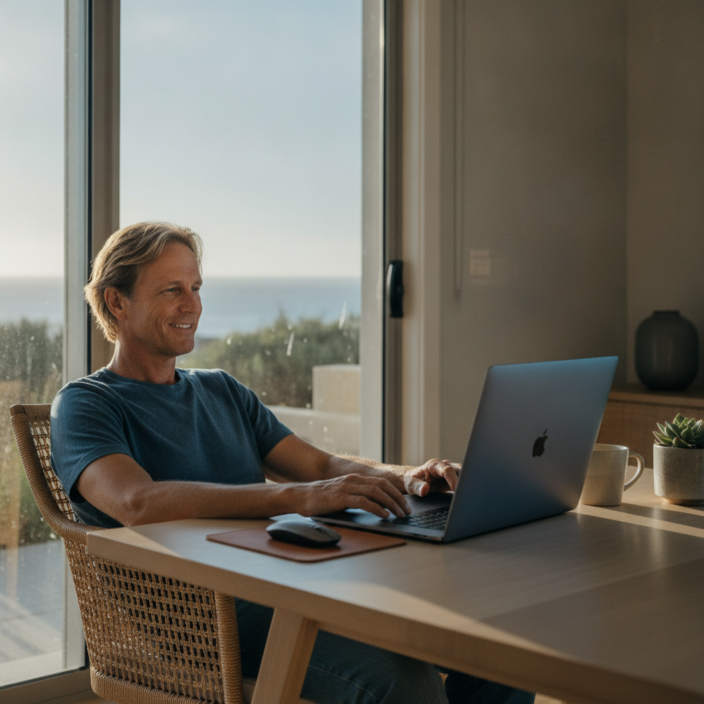 Professional computer clean-out in City Beach (6015) — a happy Western Australia resident at home with a spotless, fast, quiet machine