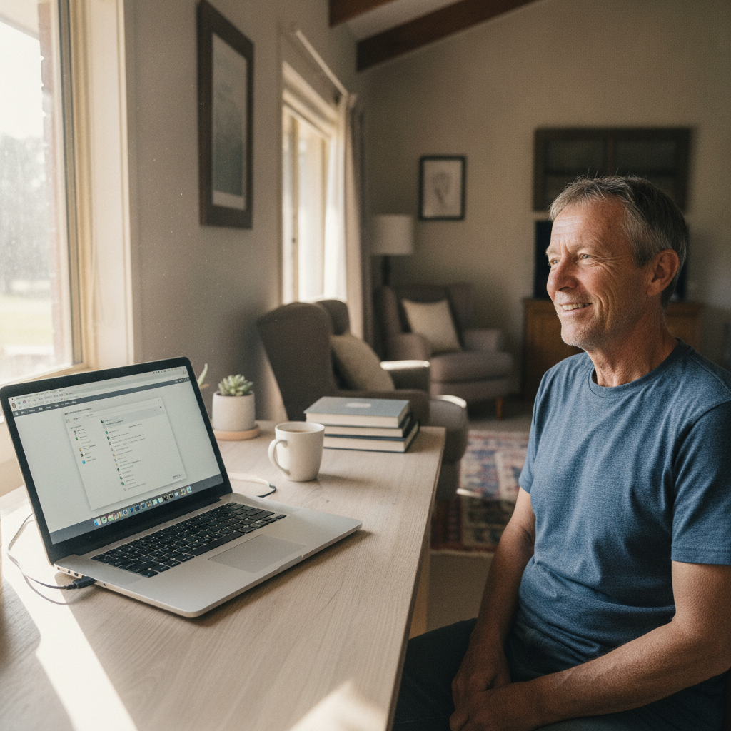 Professional computer clean-out in Clandulla (2848) — a happy New South Wales resident at home with a spotless, fast, quiet machine