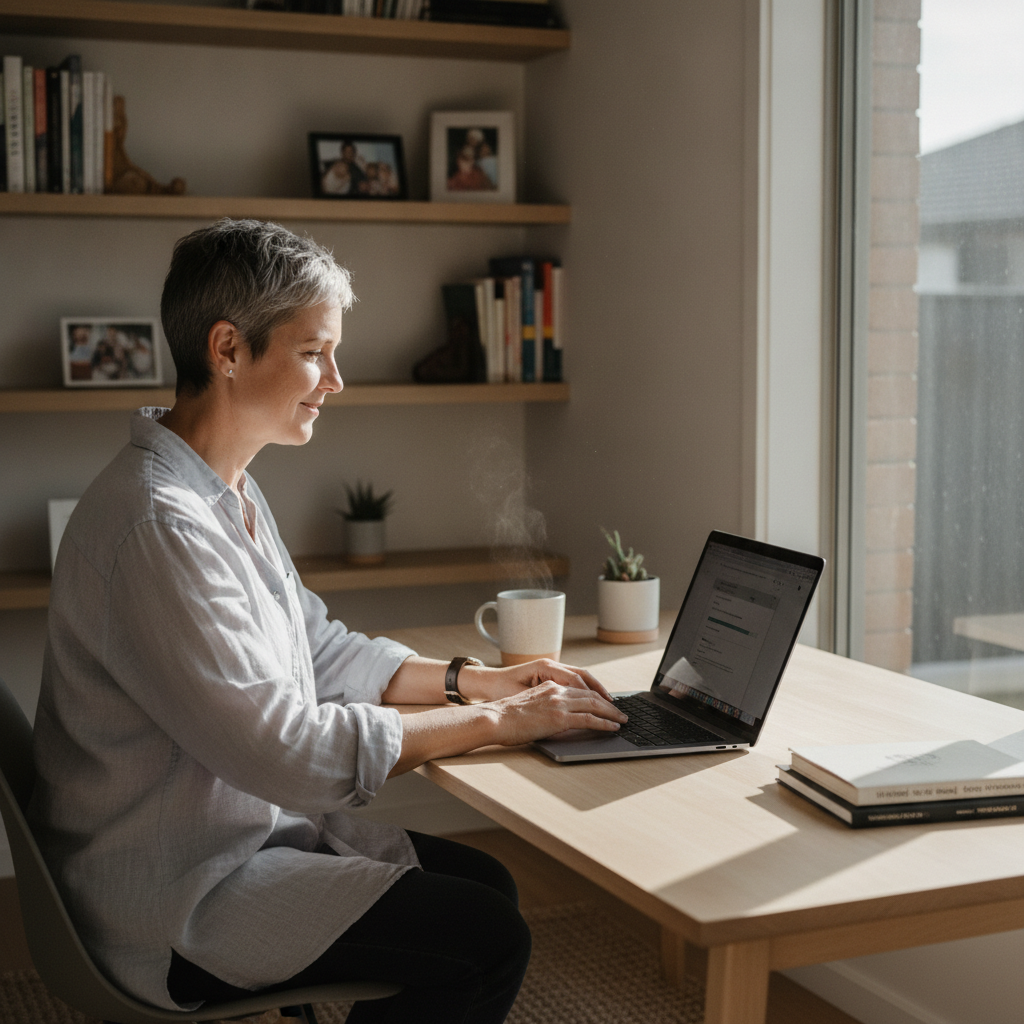 Professional computer clean-out in Claremont (6010) — a happy Western Australia resident at home with a spotless, fast, quiet machine