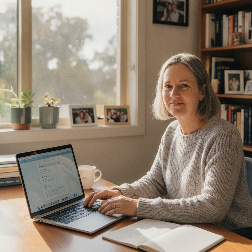 Professional computer clean-out in Clifton Grove (2800) — a happy New South Wales resident at home with a spotless, fast, quiet machine