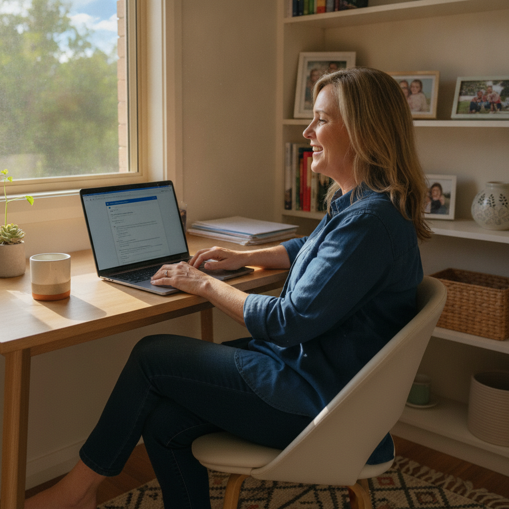 Professional computer clean-out in Closeburn (4520) — a happy Queensland resident at home with a spotless, fast, quiet machine