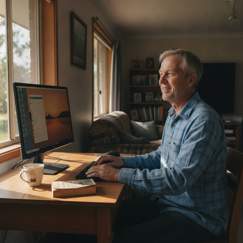Professional computer clean-out in Clouds Creek (2453) — a happy New South Wales resident at home with a spotless, fast, quiet machine