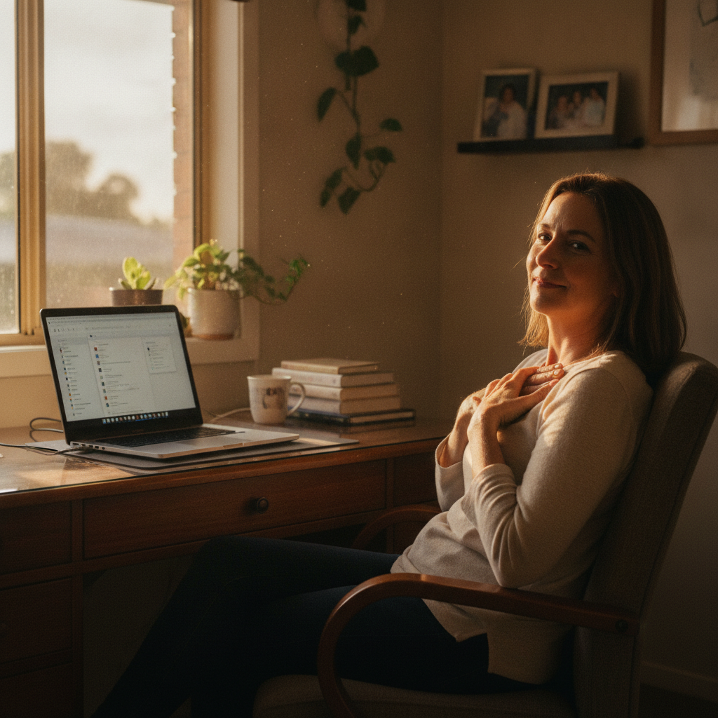 Professional computer clean-out in Clovelly Park (5042) — a happy South Australia resident at home with a spotless, fast, quiet machine