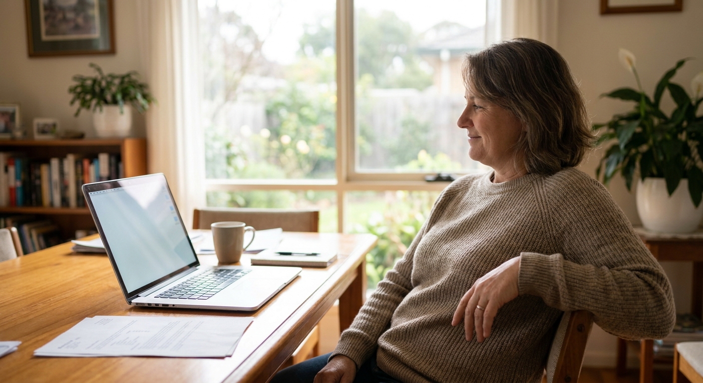 Professional computer clean-out in Clyde (3978) — a happy Victoria resident at home with a spotless, fast, quiet machine