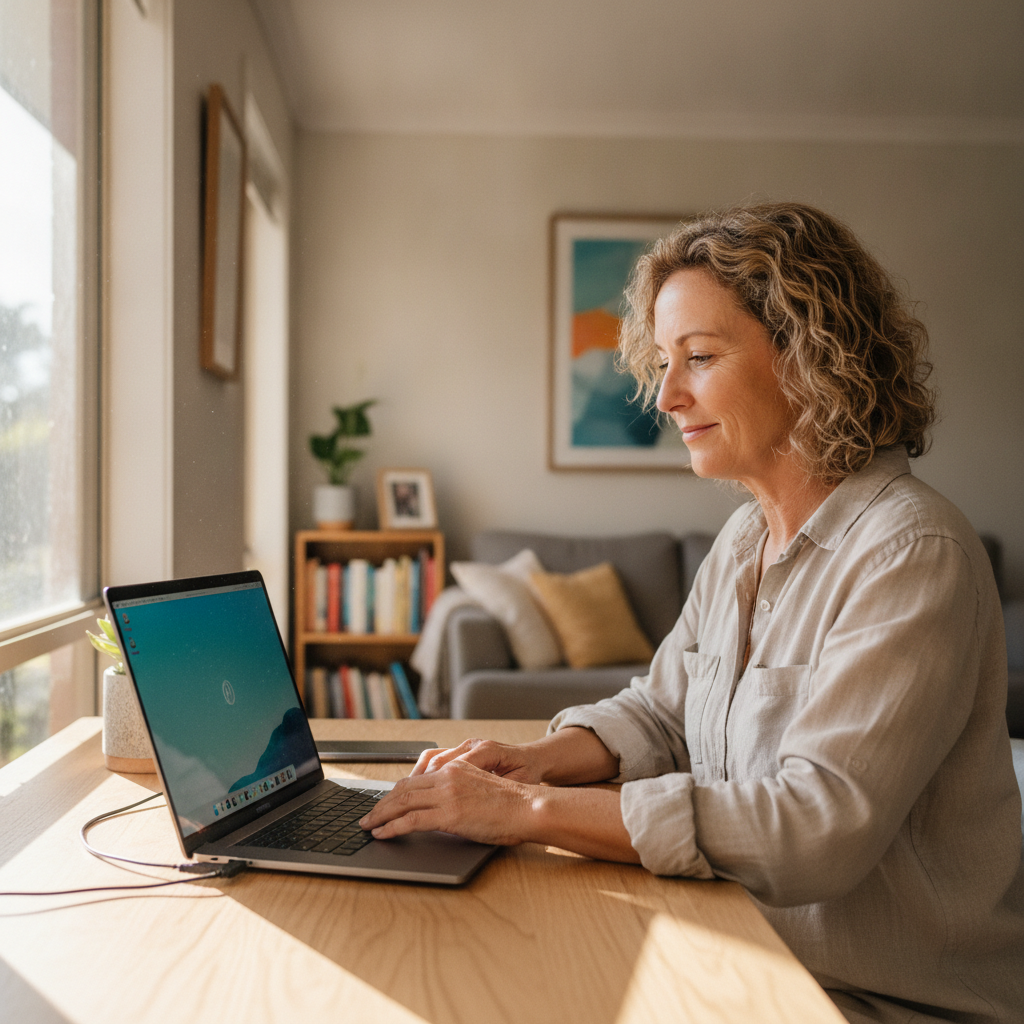 Professional computer clean-out in Cobaki (2486) — a happy New South Wales resident at home with a spotless, fast, quiet machine
