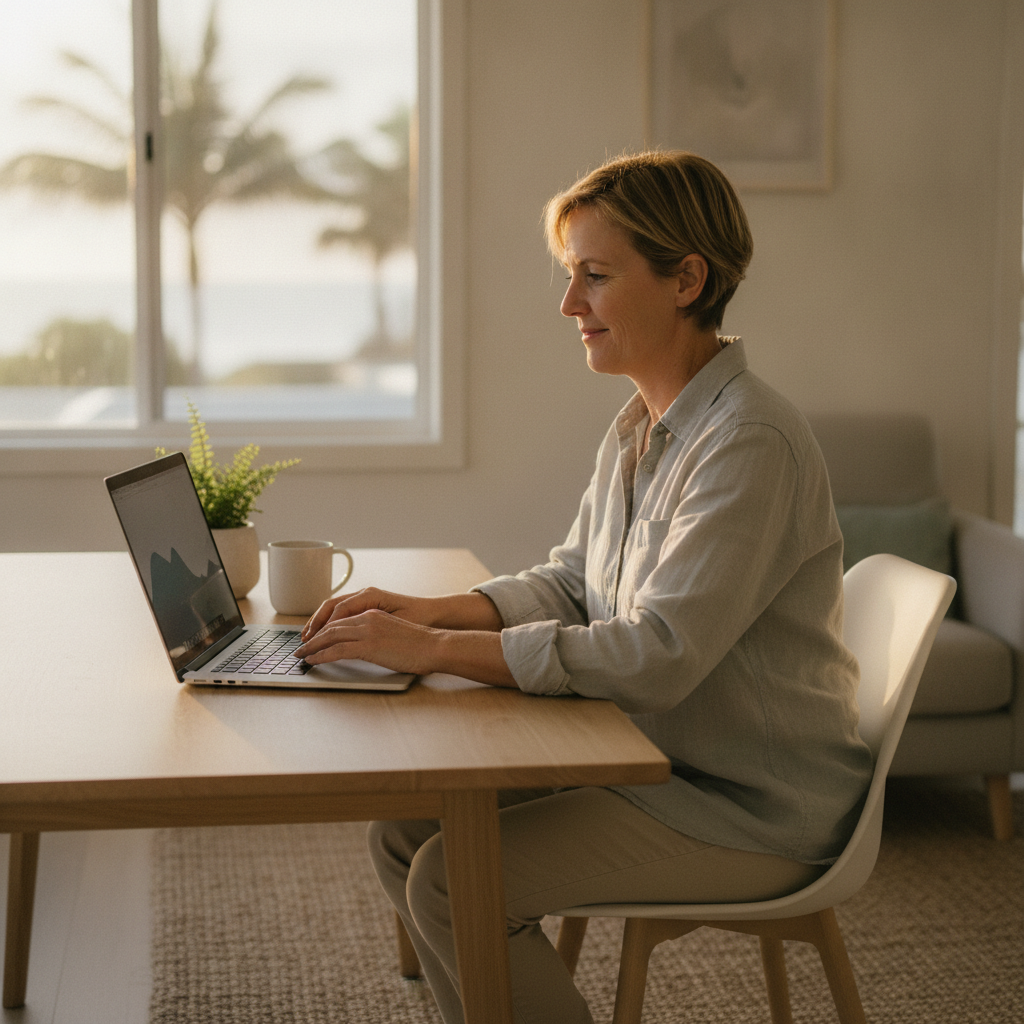 Professional computer clean-out in Coffs Harbour (2450) — a happy New South Wales resident at home with a spotless, fast, quiet machine
