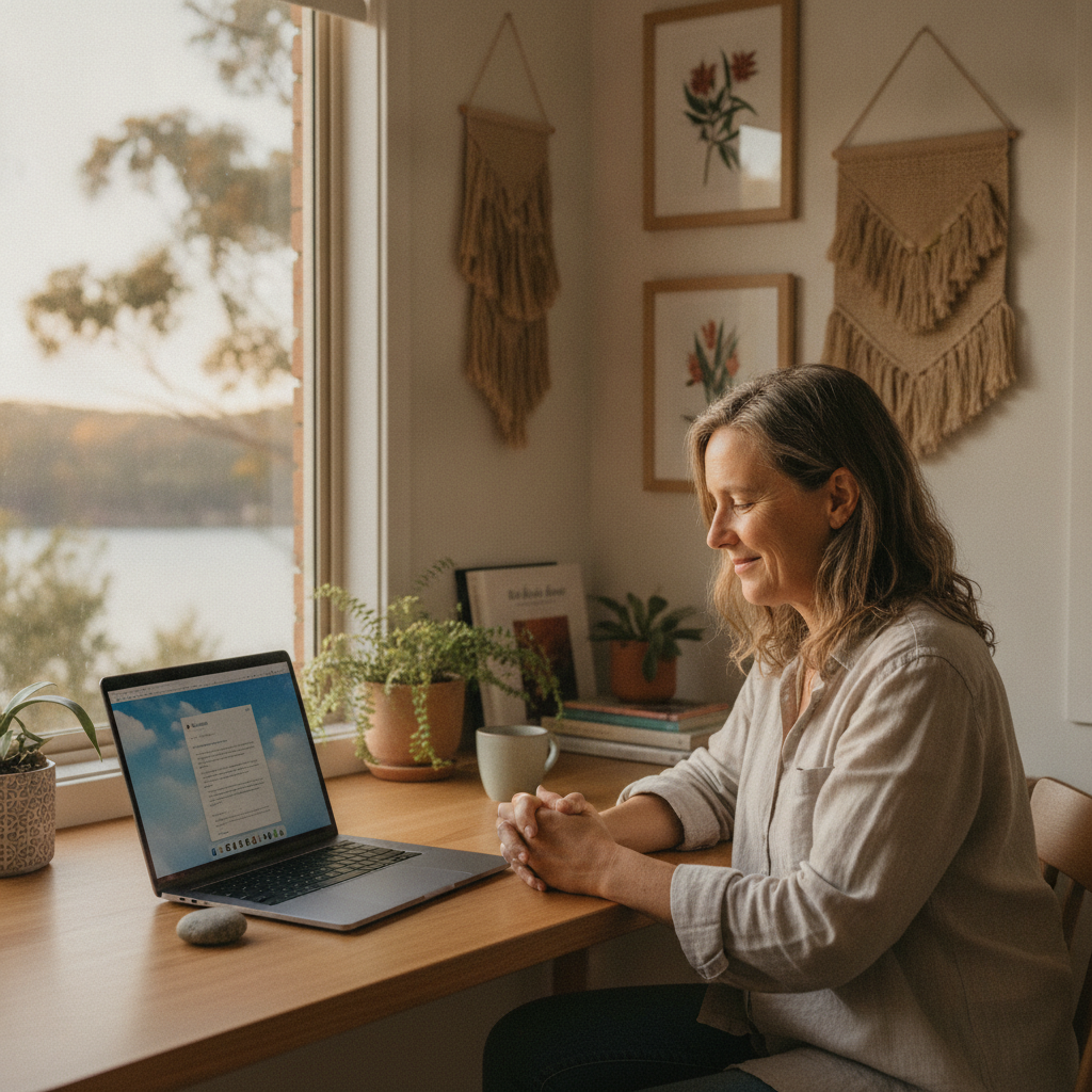 Professional computer clean-out in Cogra Bay (2083) — a happy New South Wales resident at home with a spotless, fast, quiet machine
