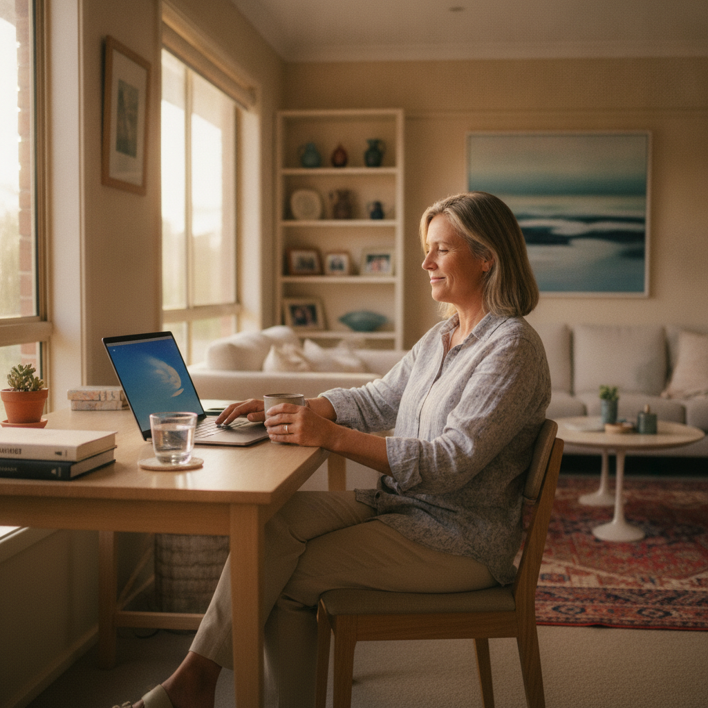 Professional computer clean-out in Collendina (2646) — a happy New South Wales resident at home with a spotless, fast, quiet machine