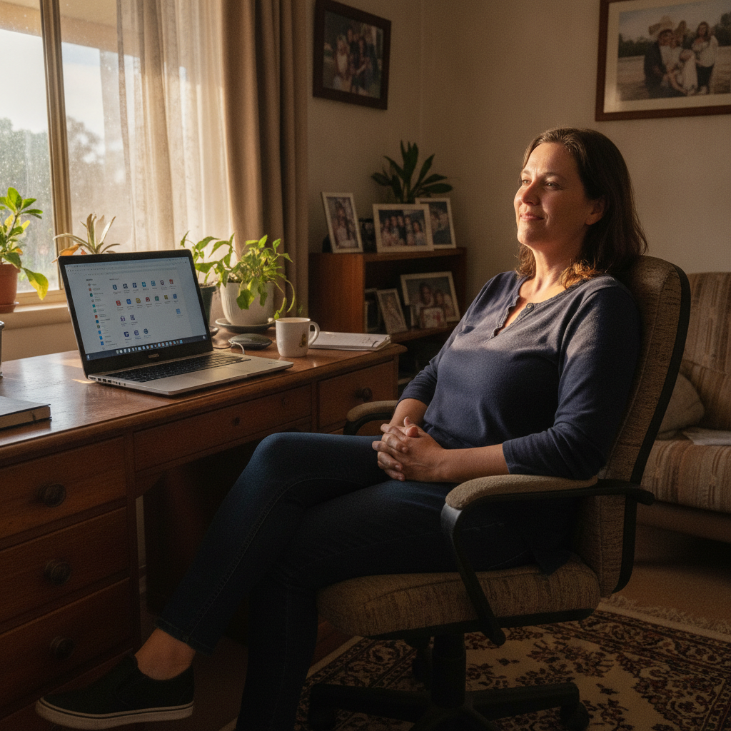 Professional computer clean-out in Collie (2827) — a happy New South Wales resident at home with a spotless, fast, quiet machine