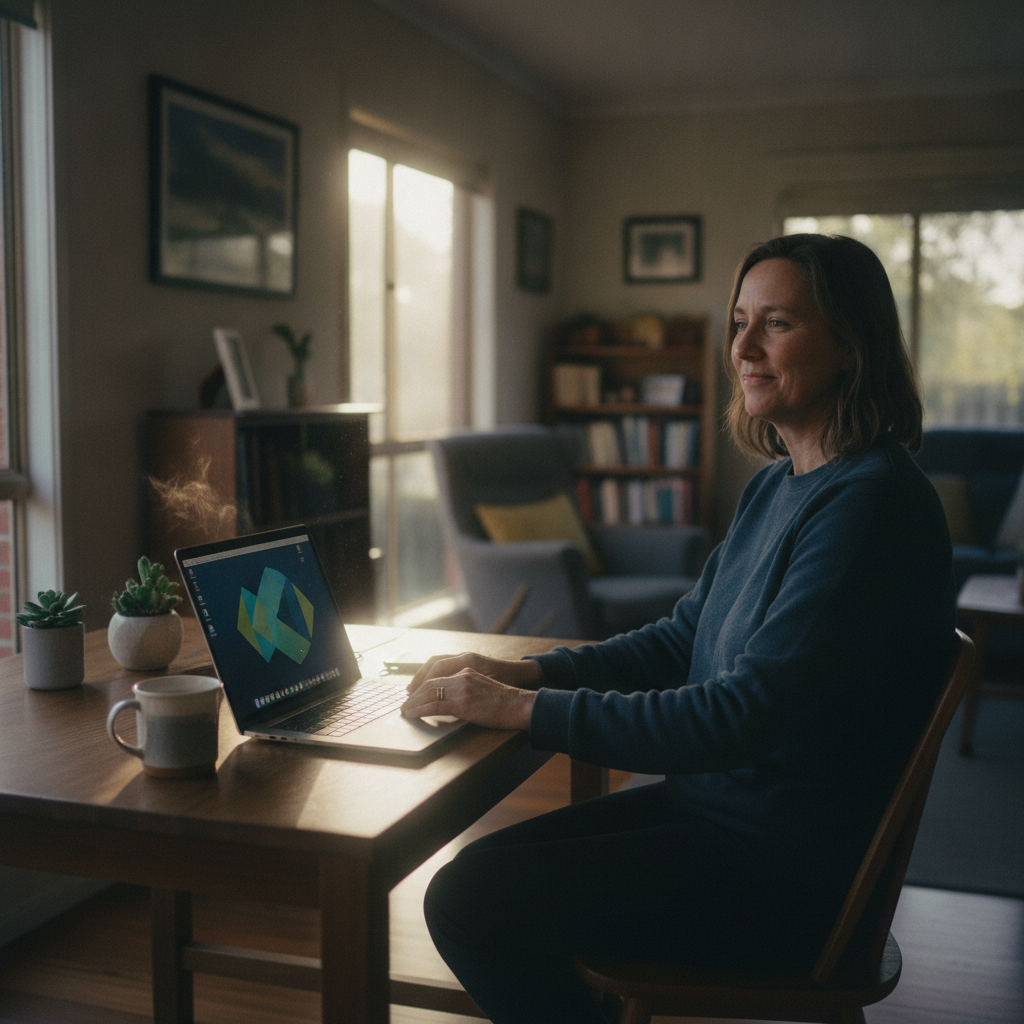 Professional computer clean-out in Collingwood (2850) — a happy New South Wales resident at home with a spotless, fast, quiet machine
