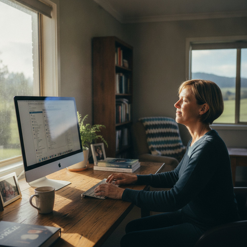 Professional computer clean-out in Collinsvale (7012) — a happy Tasmania resident at home with a spotless, fast, quiet machine