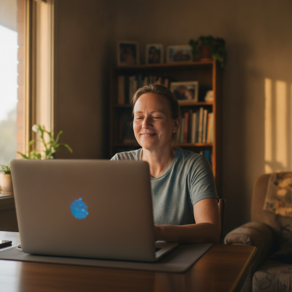 Professional computer clean-out in Colyton (2760) — a happy New South Wales resident at home with a spotless, fast, quiet machine