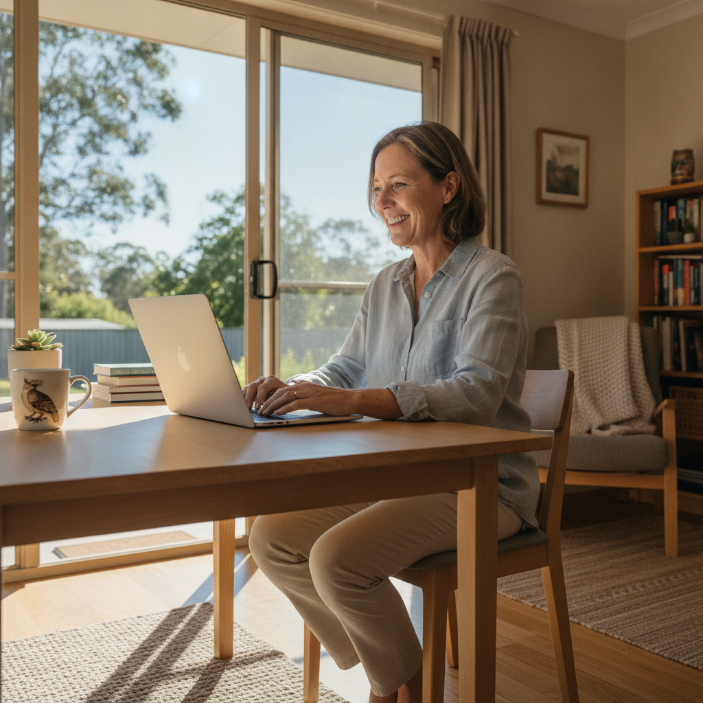 Professional computer clean-out in Commissioners Creek (2484) — a happy New South Wales resident at home with a spotless, fast, quiet machine