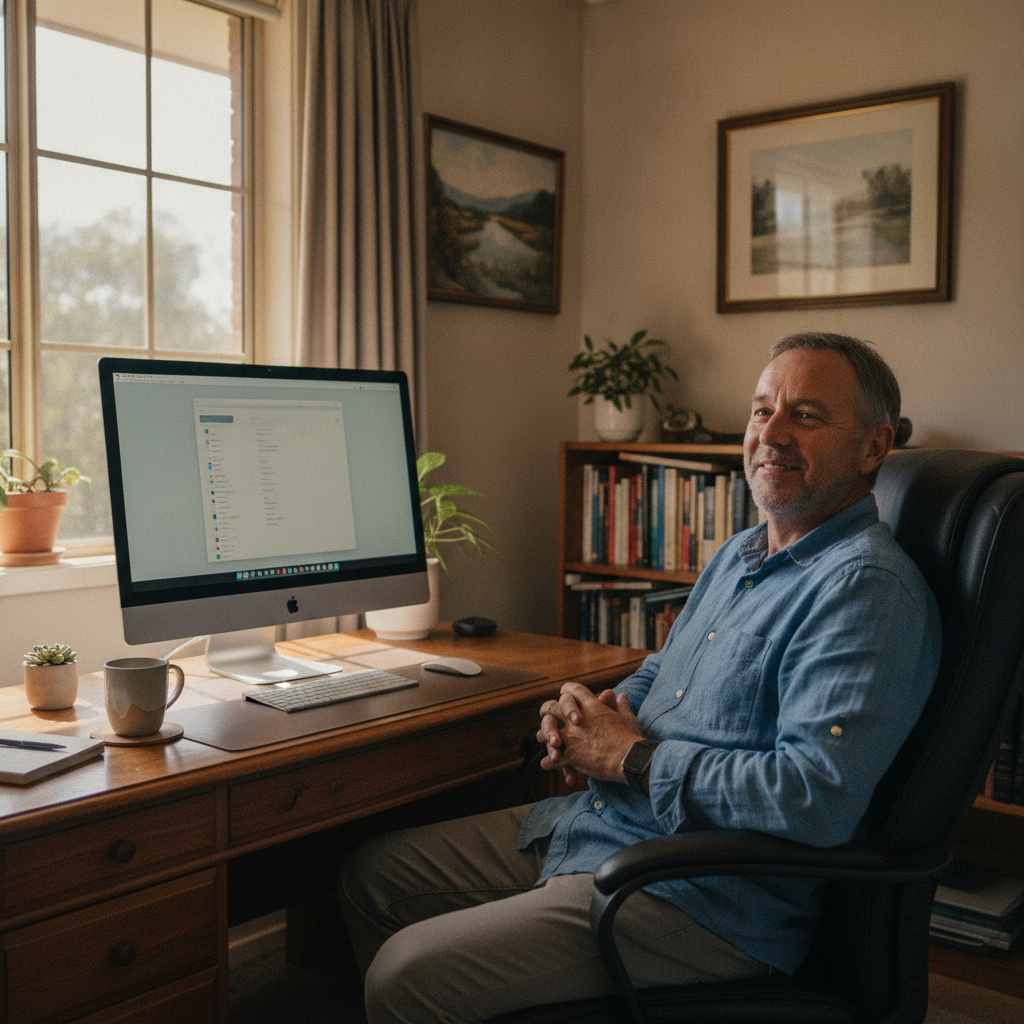 Professional computer clean-out in Coneac (2422) — a happy New South Wales resident at home with a spotless, fast, quiet machine