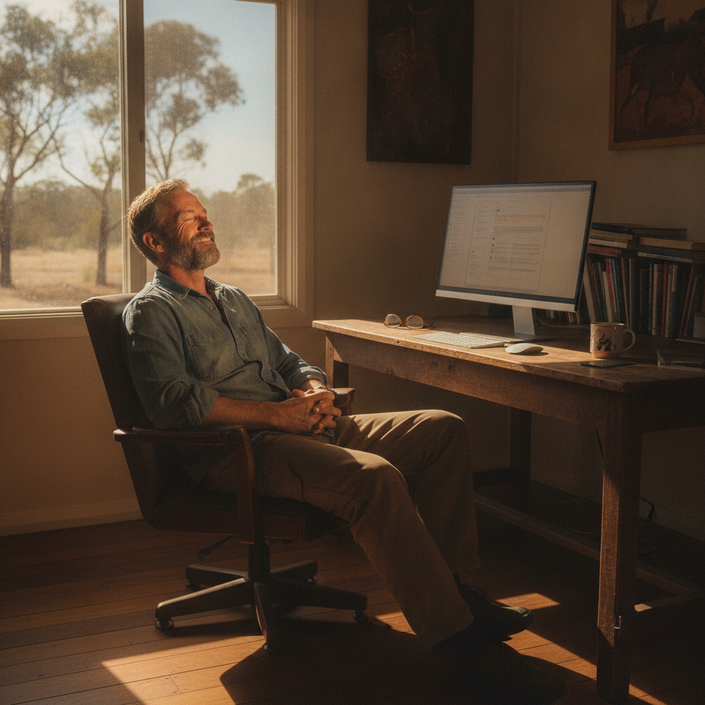 Professional computer clean-out in Congewai (2325) — a happy New South Wales resident at home with a spotless, fast, quiet machine