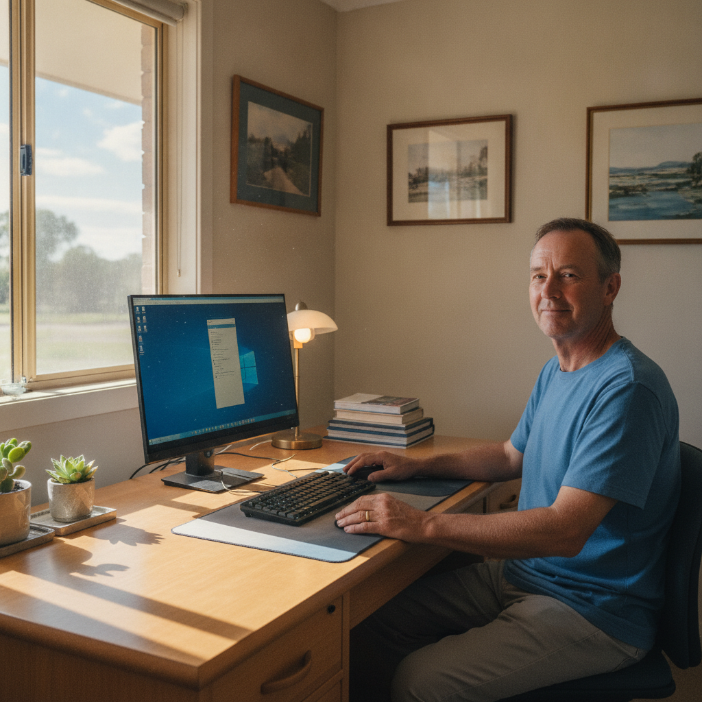 Professional computer clean-out in Coolatai (2402) — a happy New South Wales resident at home with a spotless, fast, quiet machine