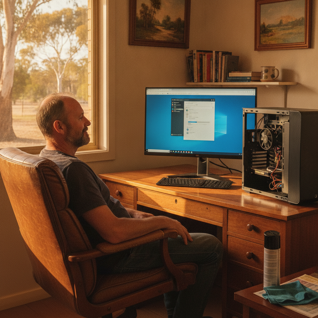 Computer cleaning in Coolgardie (2478) — a local resident at home with a clean, fast, dust-free computer running cool and quiet