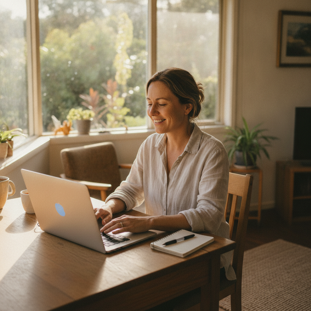 Professional computer clean-out in Coomba Bay (2428) — a happy New South Wales resident at home with a spotless, fast, quiet machine