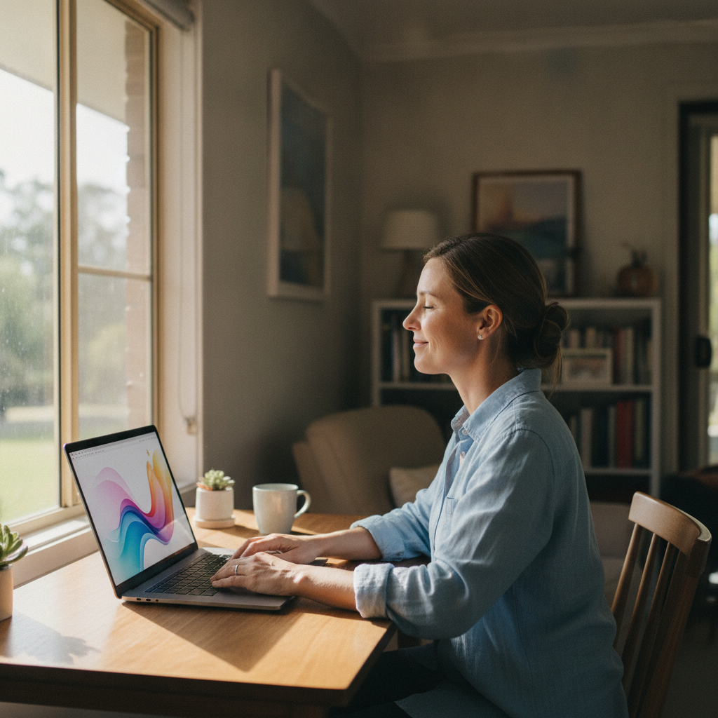 Professional computer clean-out in Cooperabung (2441) — a happy New South Wales resident at home with a spotless, fast, quiet machine