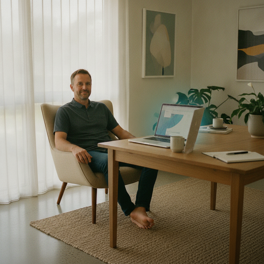 Professional computer clean-out in Coopers Shoot (2479) — a happy New South Wales resident at home with a spotless, fast, quiet machine