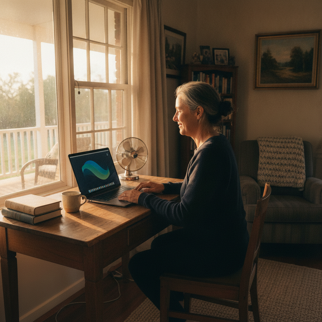 Professional computer clean-out in Cope (2852) — a happy New South Wales resident at home with a spotless, fast, quiet machine