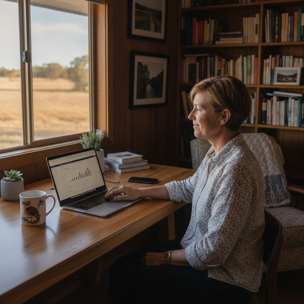 Professional computer clean-out in Copeton (2360) — a happy New South Wales resident at home with a spotless, fast, quiet machine