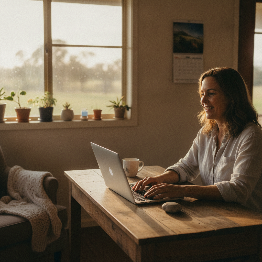 Professional computer clean-out in Coree (2710) — a happy New South Wales resident at home with a spotless, fast, quiet machine
