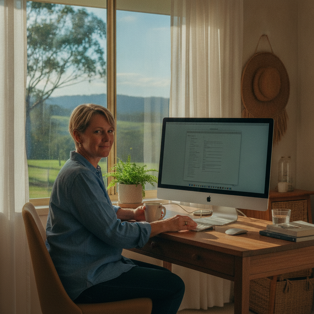 Professional computer clean-out in Corndale (2480) — a happy New South Wales resident at home with a spotless, fast, quiet machine