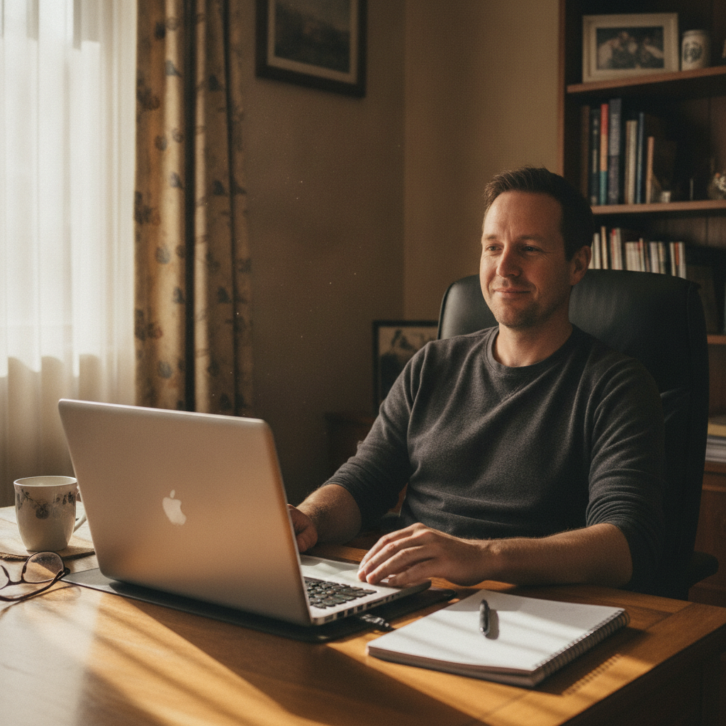 Professional computer clean-out in Countegany (2630) — a happy New South Wales resident at home with a spotless, fast, quiet machine