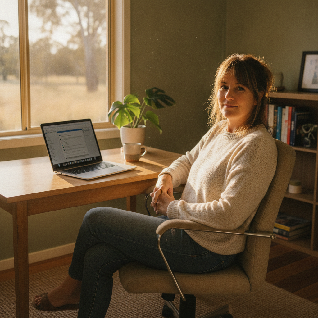 Professional computer clean-out in Coutts Crossing (2460) — a happy New South Wales resident at home with a spotless, fast, quiet machine