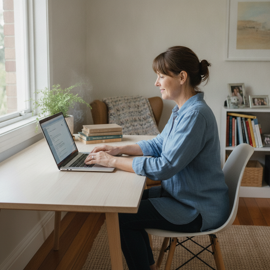 Professional computer clean-out in Cowper (2460) — a happy New South Wales resident at home with a spotless, fast, quiet machine