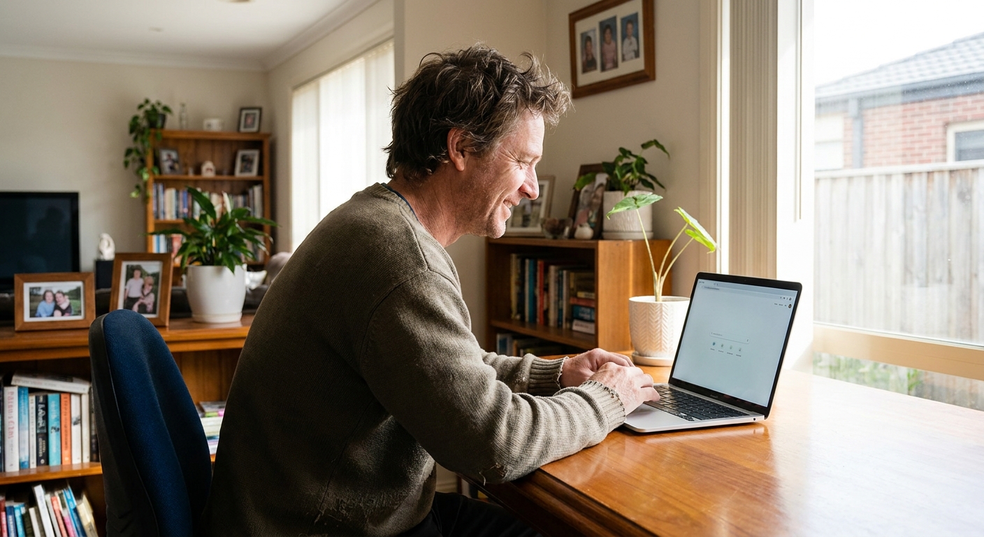 Professional computer clean-out in Cranbourne West (3977) — a happy Victoria resident at home with a spotless, fast, quiet machine