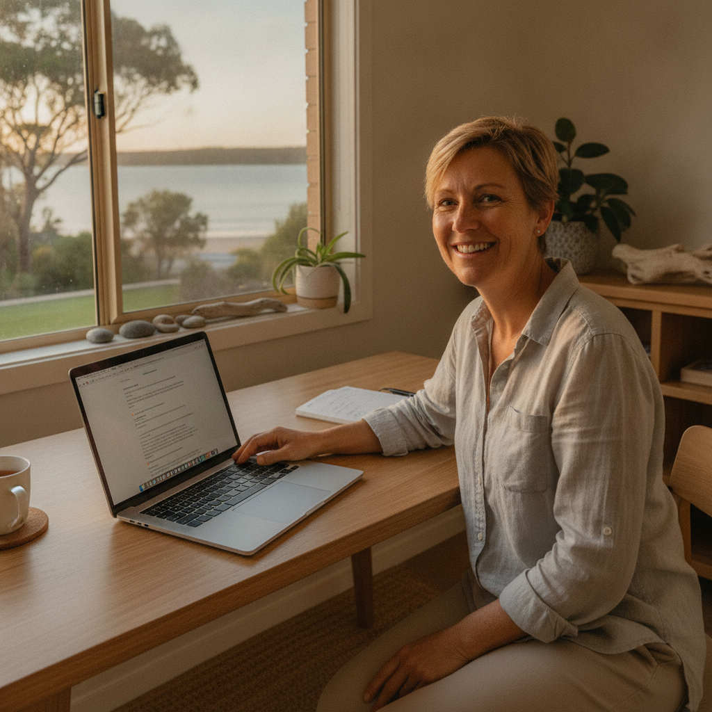 Professional computer clean-out in Crangan Bay (2259) — a happy New South Wales resident at home with a spotless, fast, quiet machine