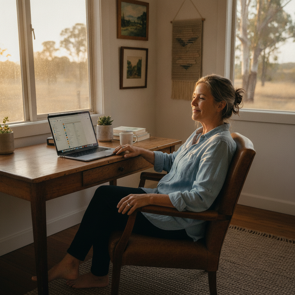 Professional computer clean-out in Crooked Corner (2583) — a happy New South Wales resident at home with a spotless, fast, quiet machine