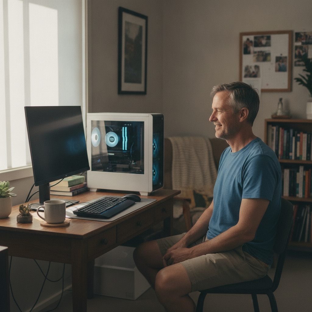 Professional computer clean-out in Croydon (5008) — a happy South Australia resident at home with a spotless, fast, quiet machine