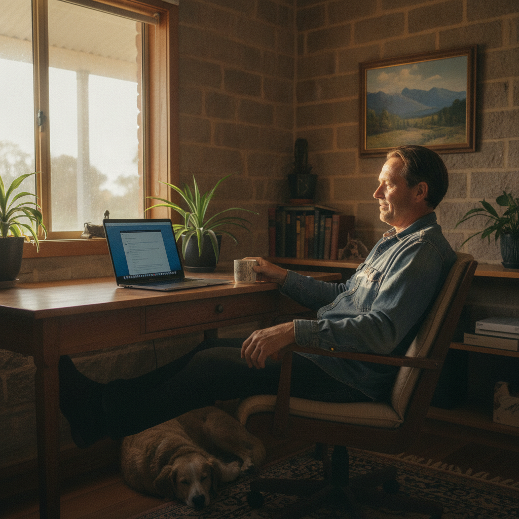Professional computer clean-out in Cullen Bullen (2790) — a happy New South Wales resident at home with a spotless, fast, quiet machine