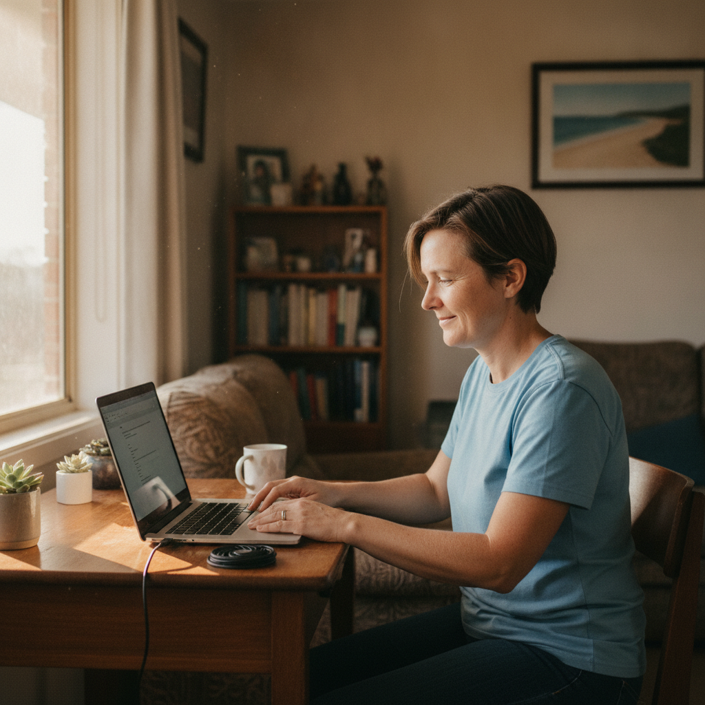 Professional computer clean-out in Cundletown (2430) — a happy New South Wales resident at home with a spotless, fast, quiet machine