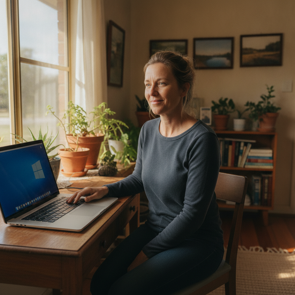 Professional computer clean-out in Curlwaa (2648) — a happy New South Wales resident at home with a spotless, fast, quiet machine