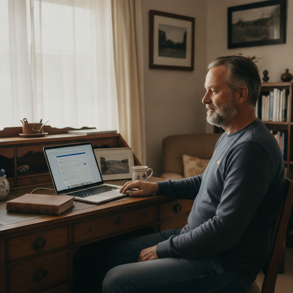 Professional computer clean-out in Dairymans Plains (2630) — a happy New South Wales resident at home with a spotless, fast, quiet machine
